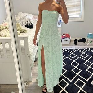 Garden of Romance Mint Green Floral Burnout
Strapless Maxi Dress